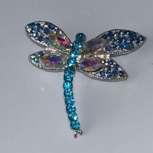NWT Betsey Johnson dragonfly blue rainbow crystal pin/brooch AB